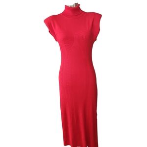 DO Dee Ocleppo Woman Red Padded Sleeveless Turtleneck Asymetrical Knit Dress S